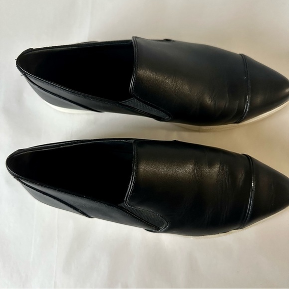 Vince Paeyre Black Leather Cap Toe Slip On Pointed Toe Sneakers - Picture 2 of 10